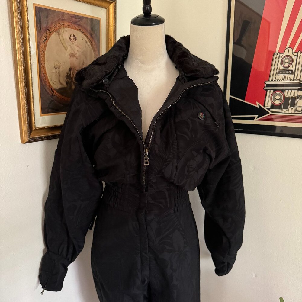 Vintage Women’s Bogner Snow Suit Ski Suit Black Fur Collar